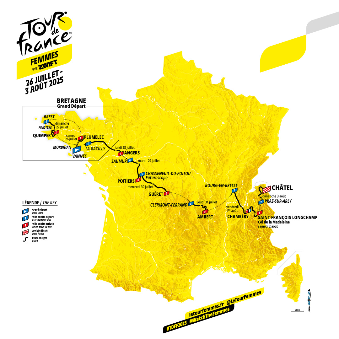 Tour de France Femmes 2025 avec Zwift le parcours 3bikes.fr votre